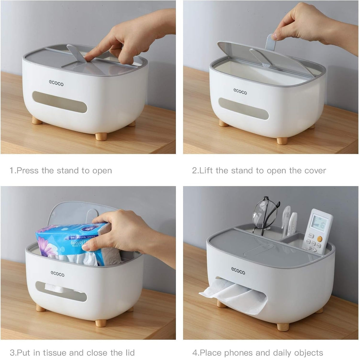 Ecoco Tissue Box with Storage Drawer – Multifunctional Desk Organizer for Home & Office