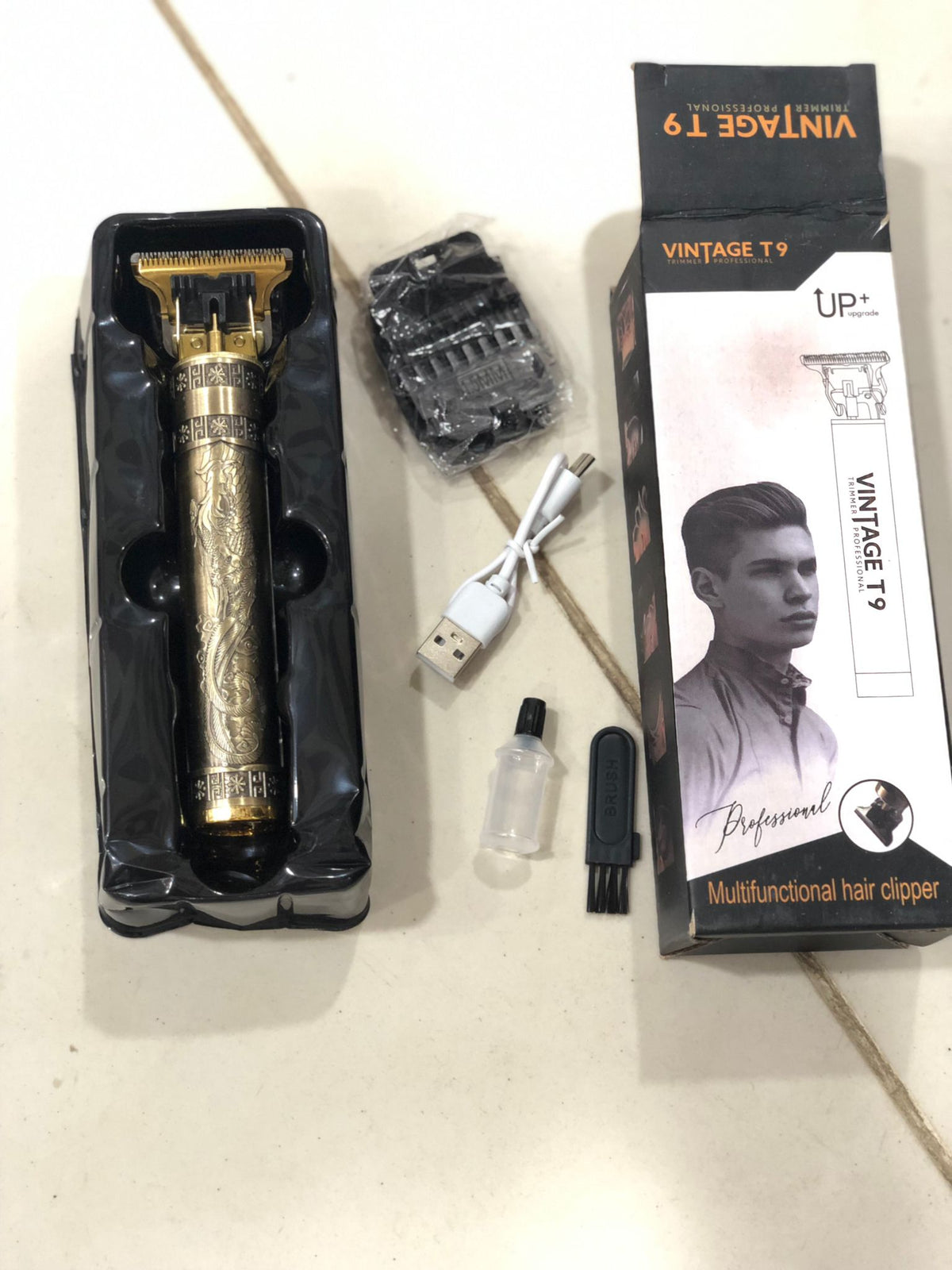 Vintage T9 Metal Body Hair Trimmer for Men | USB Rechargeable Professional Beard & Hair Trimmer