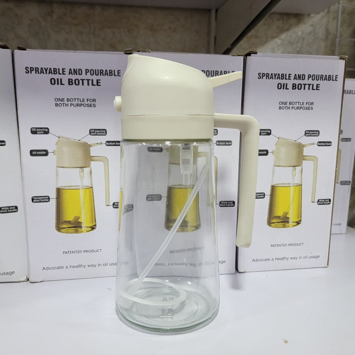 2-in-1 Oil Sprayer Bottle for Cooking, Baking & BBQ | 470ML Glass Oil Spray Bottle