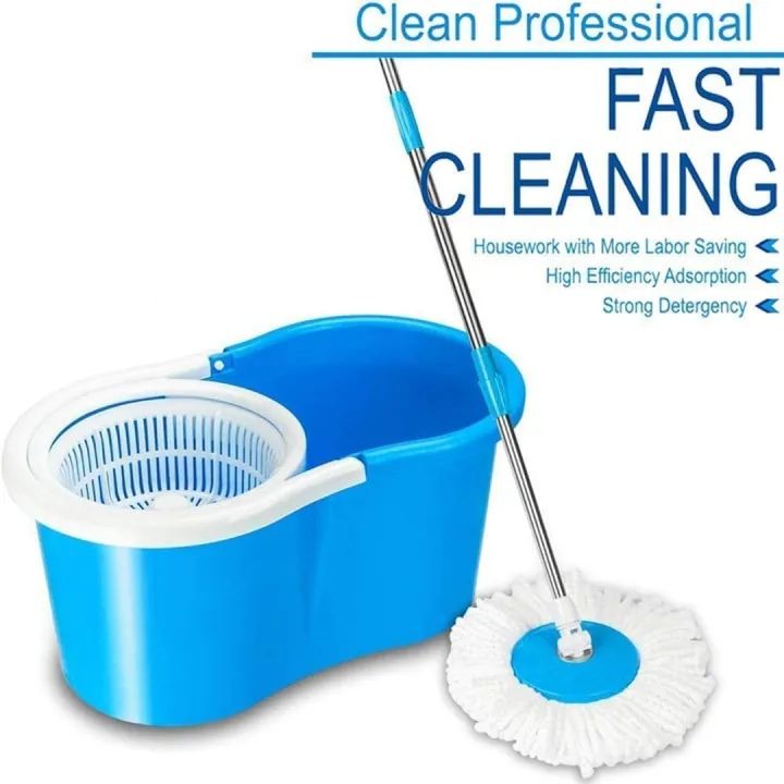 360° Spin Magic Mop Set with Steel Bucket | Rotating Microfiber Floor Cleaning Mop