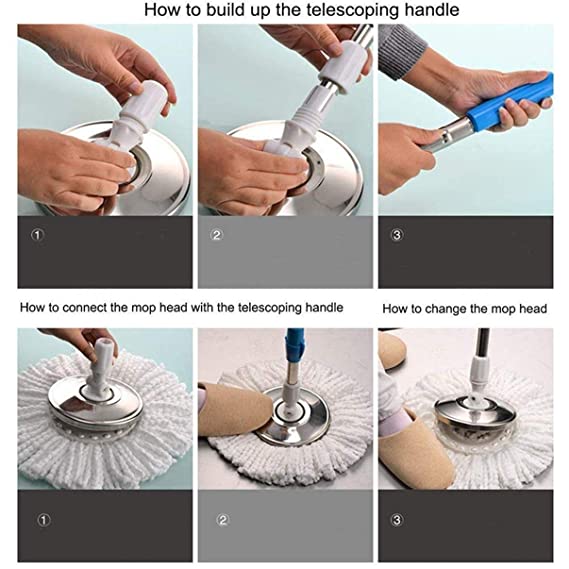 360° Spin Magic Mop Set with Steel Bucket | Rotating Microfiber Floor Cleaning Mop