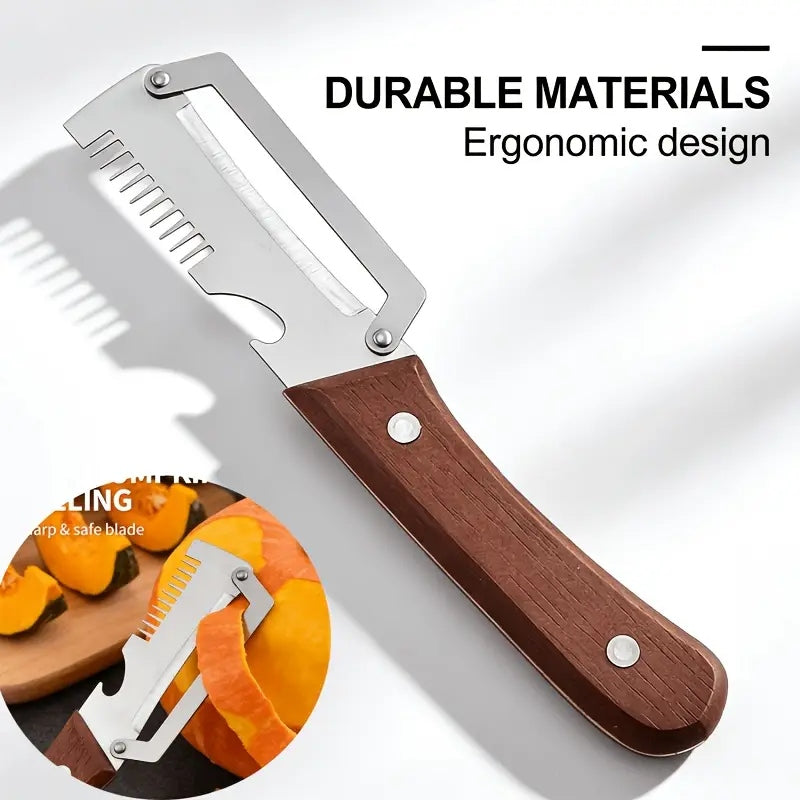 3-in-1 Stainless Steel Vegetable Peeler | Multifunctional Fruit & Vegetable Cutter with Wooden Handle