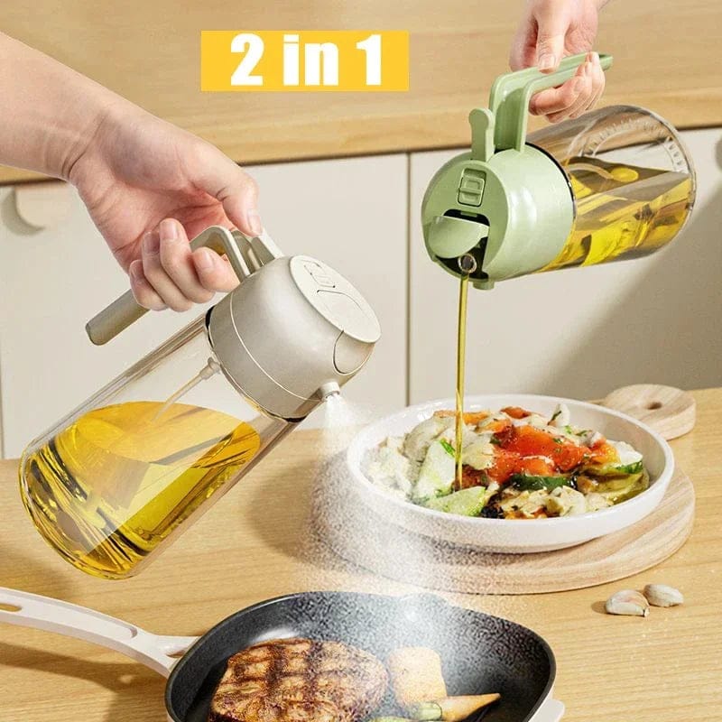 2-in-1 Oil Sprayer Bottle for Cooking, Baking & BBQ | 470ML Glass Oil Spray Bottle