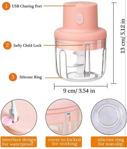 Mini USB Rechargeable Food Chopper 250ML | Portable Vegetable, Garlic & Meat Grinder